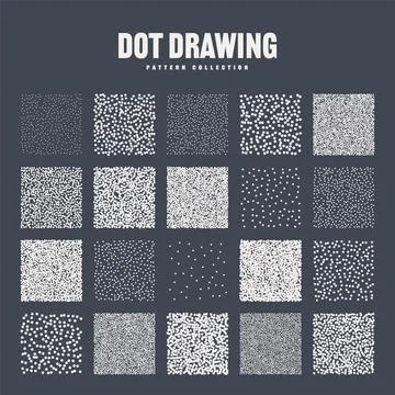 Square shaped dotted objects, stipple elements. Stippling, dotwork drawing Illustrazione stock