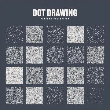 Square shaped dotted objects, stipple elements. Stippling, dotwork drawing Stock Illustration
