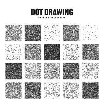 Square shaped dotted objects, stipple elements. Stippling, dotwork drawing Stock Illustration