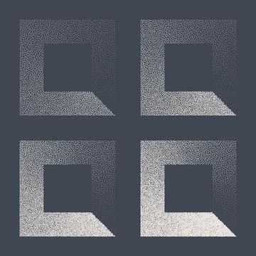 Square shaped dotted objects, stipple elements. Fading gradient. Stippling Stockillustratie