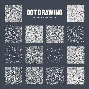 Square shaped dotted objects, stipple elements. Stippling, dotwork drawing Stock Illustration