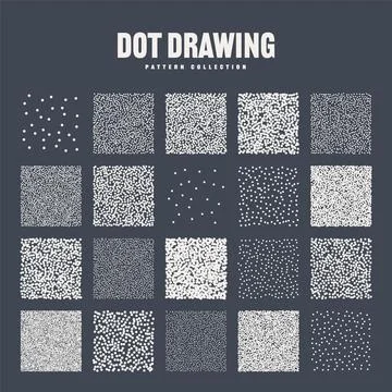 Square shaped dotted objects, stipple elements. Stippling, dotwork drawing Stock Illustration