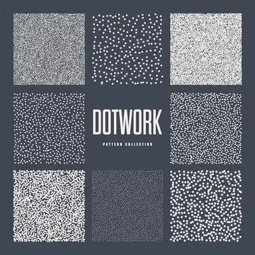 Square shaped dotted objects, stipple elements. Stippling, dotwork drawing Stock Illustration