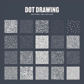 Square shaped dotted objects, stipple elements. Stippling, dotwork drawing Stock Illustration