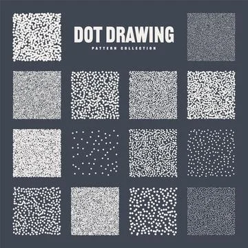 Square shaped dotted objects, stipple elements. Stippling, dotwork drawing 스톡 일러스트