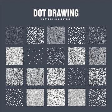 Square shaped dotted objects, stipple elements. Stippling, dotwork drawing Stock Illustration