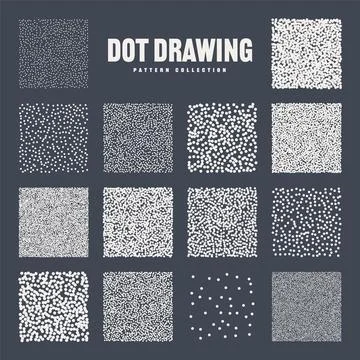 Square shaped dotted objects, stipple elements. Stippling, dotwork drawing 스톡 일러스트