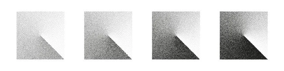 Square shaped dotted objects, stipple elements. Stippling, dotwork drawing Stock Illustration