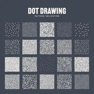 Square shaped dotted objects, stipple elements. Stippling, dotwork drawing Illustrazione stock