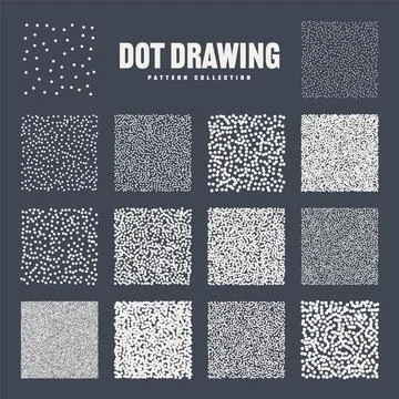 Square shaped dotted objects, stipple elements. Stippling, dotwork drawing Stock Illustration