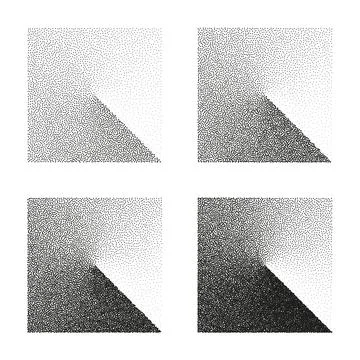 Square shaped dotted objects, stipple elements. Stippling, dotwork drawing 스톡 일러스트