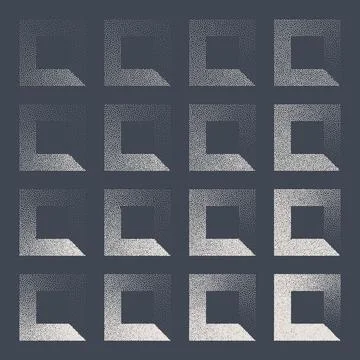 Square shaped dotted objects, stipple elements. Fading gradient. Stippling Stock Illustration