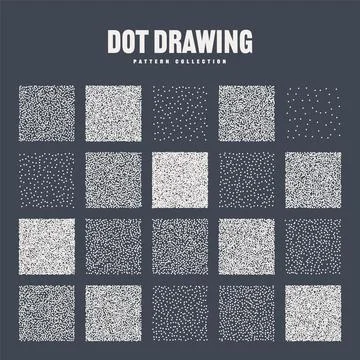 Square shaped dotted objects, stipple elements. Stippling, dotwork drawing 스톡 일러스트