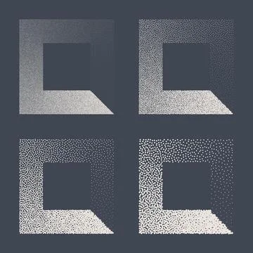 Square shaped dotted objects, stipple elements. Fading gradient. Stippling Stock Illustration