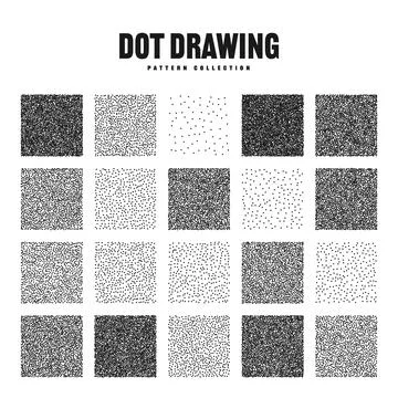 Square shaped dotted objects, stipple elements. Stippling, dotwork drawing Stockillustratie