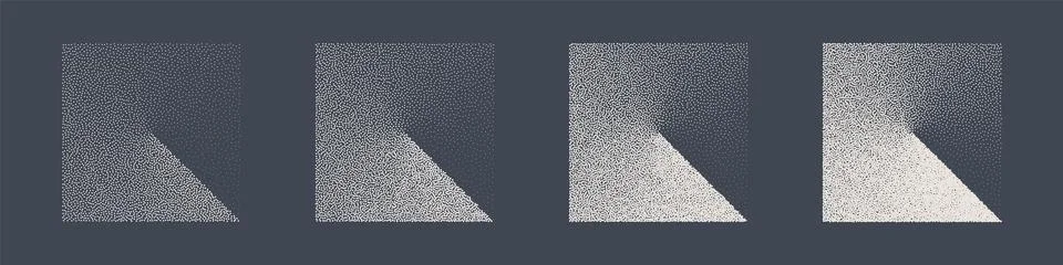 Square shaped dotted objects, stipple elements. Fading gradient. Stippling Stock Illustration