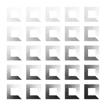 Square shaped dotted objects, stipple elements. Stippling, dotwork drawing Stock Illustration