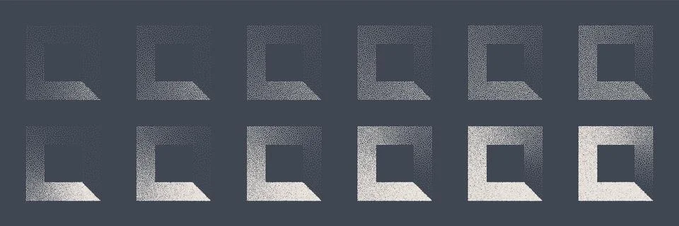 Square shaped dotted objects, stipple elements. Fading gradient. Stippling Stock Illustration