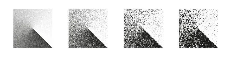 Square shaped dotted objects, stipple elements. Stippling, dotwork drawing Stock Illustration
