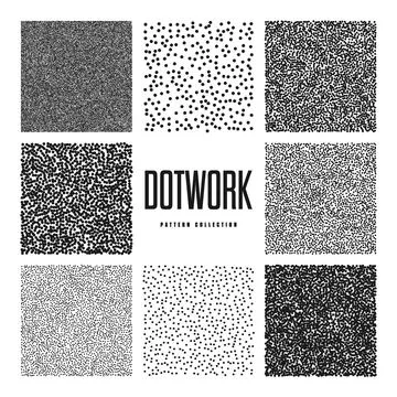 Square shaped dotted objects, stipple elements. Stippling, dotwork drawing Stockillustratie