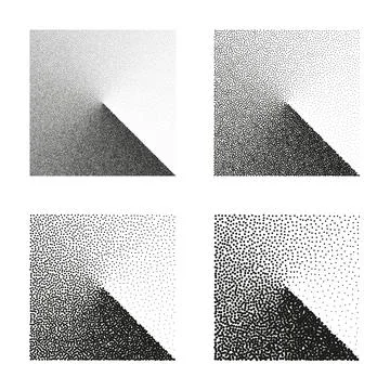 Square shaped dotted objects, stipple elements. Stippling, dotwork drawing 스톡 일러스트