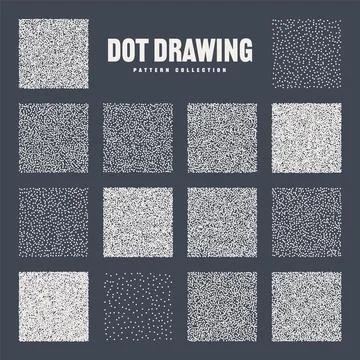Square shaped dotted objects, stipple elements. Stippling, dotwork drawing 库存插图