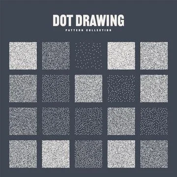 Square shaped dotted objects, stipple elements. Stippling, dotwork drawing Illustrazione stock