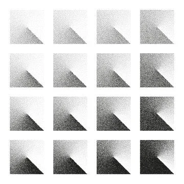 Square shaped dotted objects, stipple elements. Stippling, dotwork drawing Stock Illustration