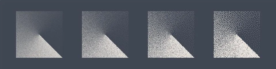 Square shaped dotted objects, stipple elements. Fading gradient. Stippling 스톡 일러스트