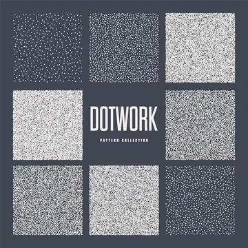 Square shaped dotted objects, stipple elements. Stippling, dotwork drawing Stock Illustration