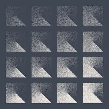 Square shaped dotted objects, stipple elements. Fading gradient. Stippling Illustrazione stock