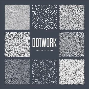 Square shaped dotted objects, stipple elements. Stippling, dotwork drawing Stock Illustration