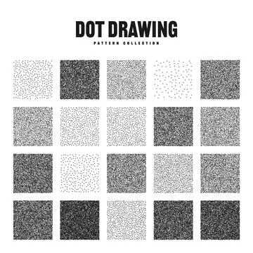 Square shaped dotted objects, stipple elements. Stippling, dotwork drawing Stock Illustration
