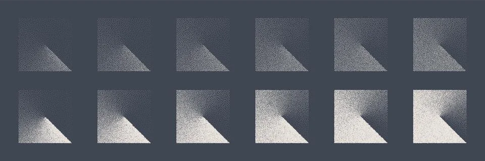 Square shaped dotted objects, stipple elements. Fading gradient. Stippling Stockillustratie