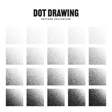 Square shaped dotted objects, stipple elements. Stippling, dotwork drawing Stockillustratie