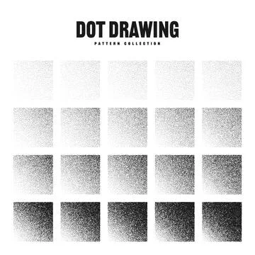Square shaped dotted objects, stipple elements. Stippling, dotwork drawing Stock Illustration