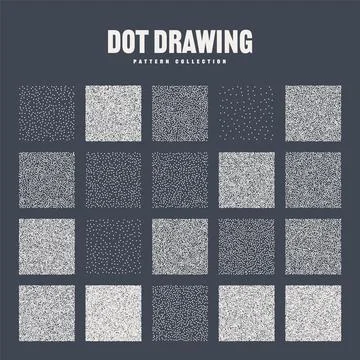 Square shaped dotted objects, stipple elements. Stippling, dotwork drawing Stock Illustration
