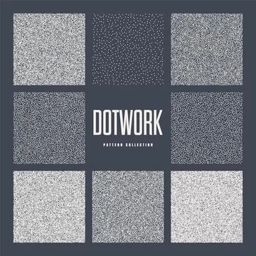 Square shaped dotted objects, stipple elements. Stippling, dotwork drawing 스톡 일러스트