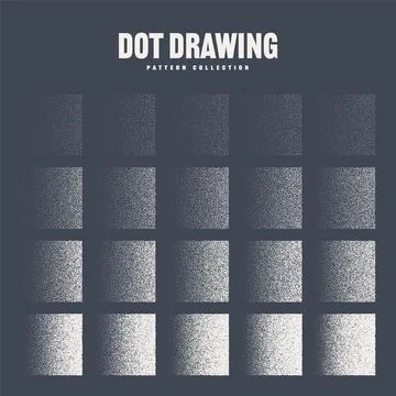 Square shaped dotted objects, stipple elements. Stippling, dotwork drawing Illustrazione stock