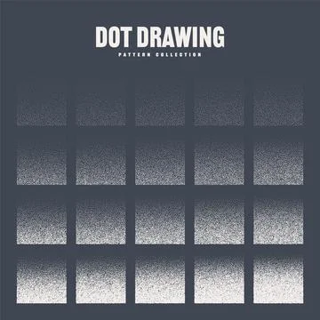 Square shaped dotted objects, stipple elements. Stippling, dotwork drawing Stock Illustration