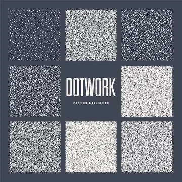 Square shaped dotted objects, stipple elements. Stippling, dotwork drawing Stock Illustration