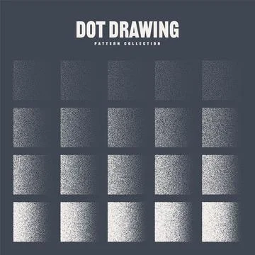 Square shaped dotted objects, stipple elements. Stippling, dotwork drawing Stock Illustration