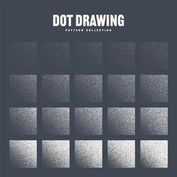 Square shaped dotted objects, stipple elements. Stippling, dotwork drawing Stock Illustration