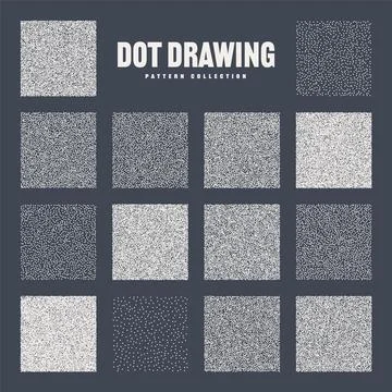 Square shaped dotted objects, stipple elements. Stippling, dotwork drawing Stock Illustration