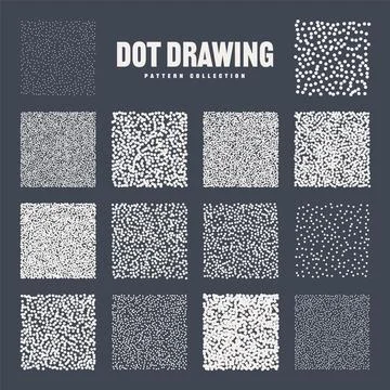 Square shaped dotted objects, stipple elements. Stippling, dotwork drawing Stockillustratie