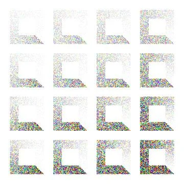 Square shaped dotted objects, stipple elements. Stippling, dotwork drawing Stock Illustration