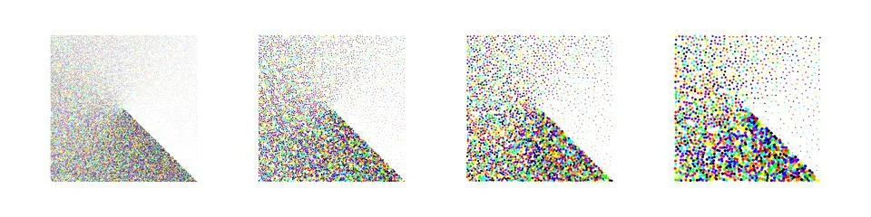 Square shaped dotted objects, stipple elements. Stippling, dotwork drawing Stockillustratie