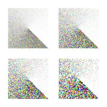 Square shaped dotted objects, stipple elements. Stippling, dotwork drawing Stock Illustration