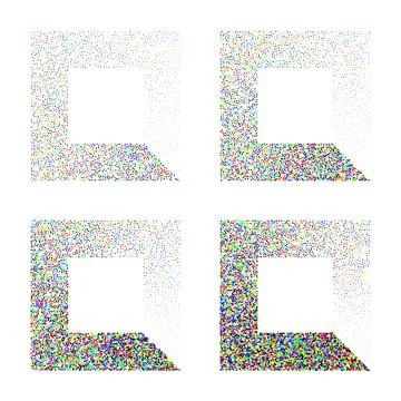 Square shaped dotted objects, stipple elements. Stippling, dotwork drawing Stock Illustration