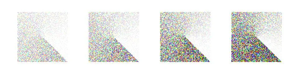 Square shaped dotted objects, stipple elements. Stippling, dotwork drawing Stock Illustration